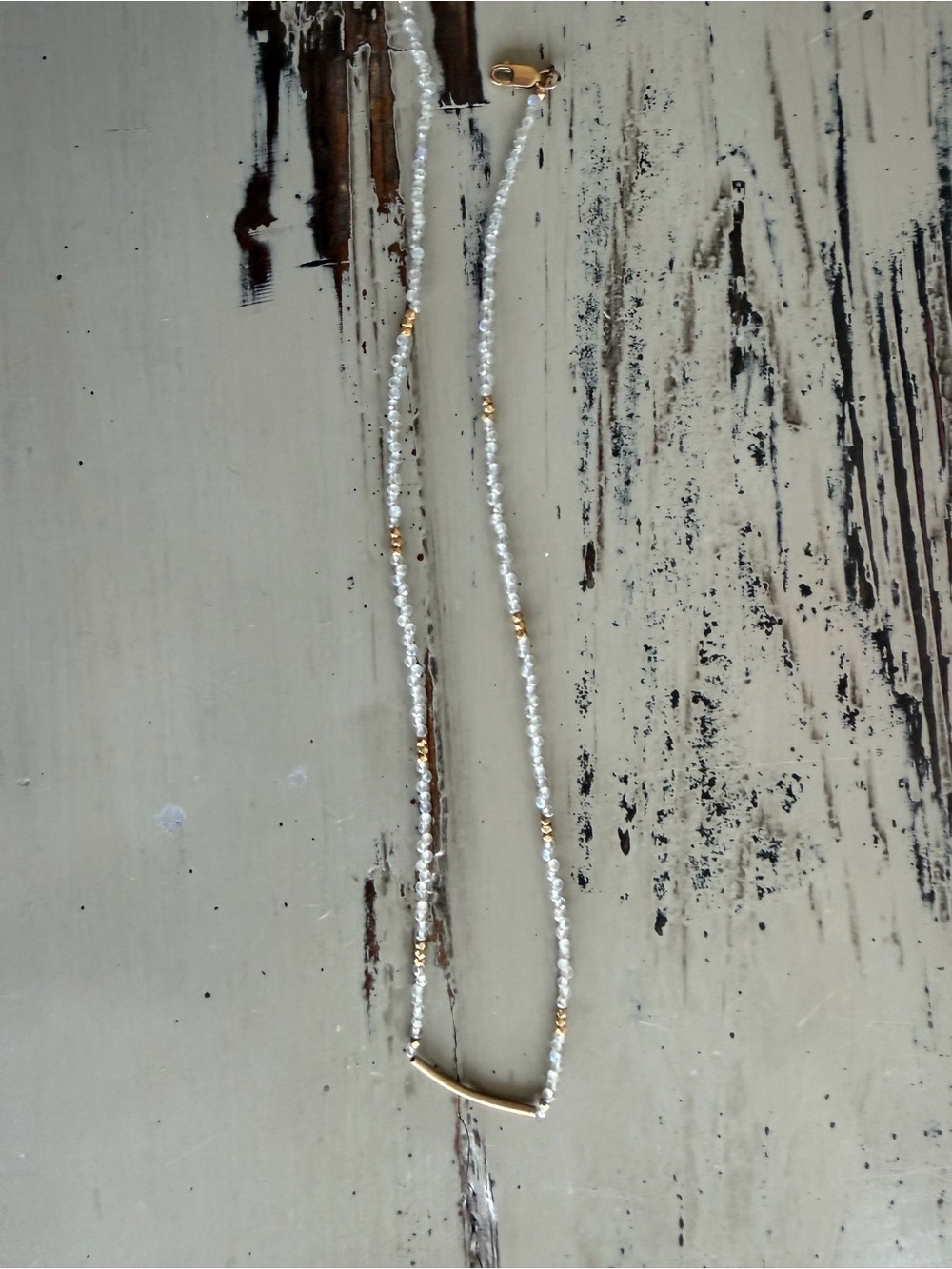 Lulu Design Delicate Moonstone Beaded Necklace with Gold Accents
